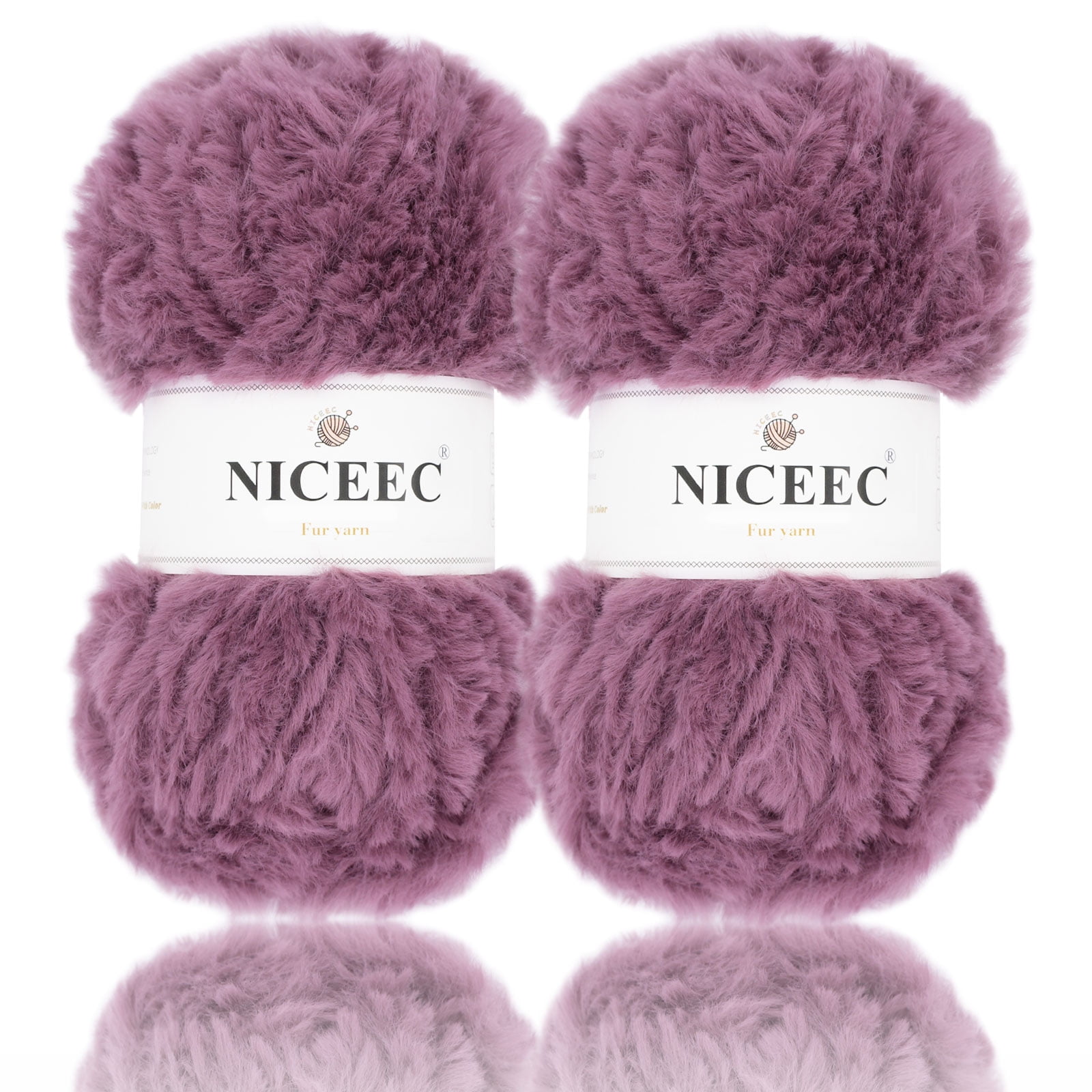 NICEEC 2 Skeins Super Soft Fur Yarn Chunky Fluffy Faux Fur Yarn Eyelash Yarn for Crochet Knit-Total Length 2×32m(2×35yds,50g×2)-Light Sakura Pink