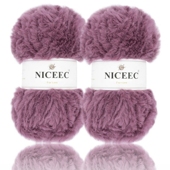 NICEEC 2 Skeins Super Soft Fur Yarn Chunky Fluffy Faux Fur Yarn Eyelash Yarn for Crochet Knit-Total Length 2×32m(2×35yds,50g×2)-Pale Pinkish Purple