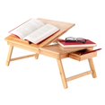 thumbnail image 1 of GoDecor Portable Bamboo Laptop Desk Table Folding Breakfast Bed Serving Tray + Drawer, 1 of 6