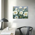 thumbnail image 3 of JRXY Textured Turquoise Abstract Floral Hand Painted White Flower Oil Painting on Canvas for Living Room Bedroom Home Office Wall Decor 20x16in, 3 of 4