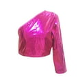 thumbnail image 4 of CHEEREAM Kids Girls One Shoulder Long Sleeve Sequins Crop Top Athletic Shirts Jazz Hip-hop Dance Clothing, 4 of 4