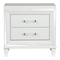 Newboti Furniture Glamorous White Silver Finish 1pc Nightstand of 2x Drawers Acrylic Bar Pulls Stylish Bedroom Furniture 06392