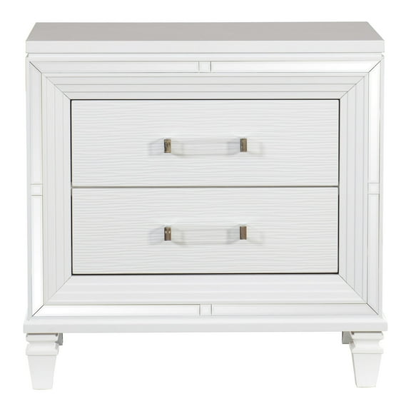 Newboti Furniture Glamorous White Silver Finish 1pc Nightstand of 2x Drawers Acrylic Bar Pulls Stylish Bedroom Furniture 06392