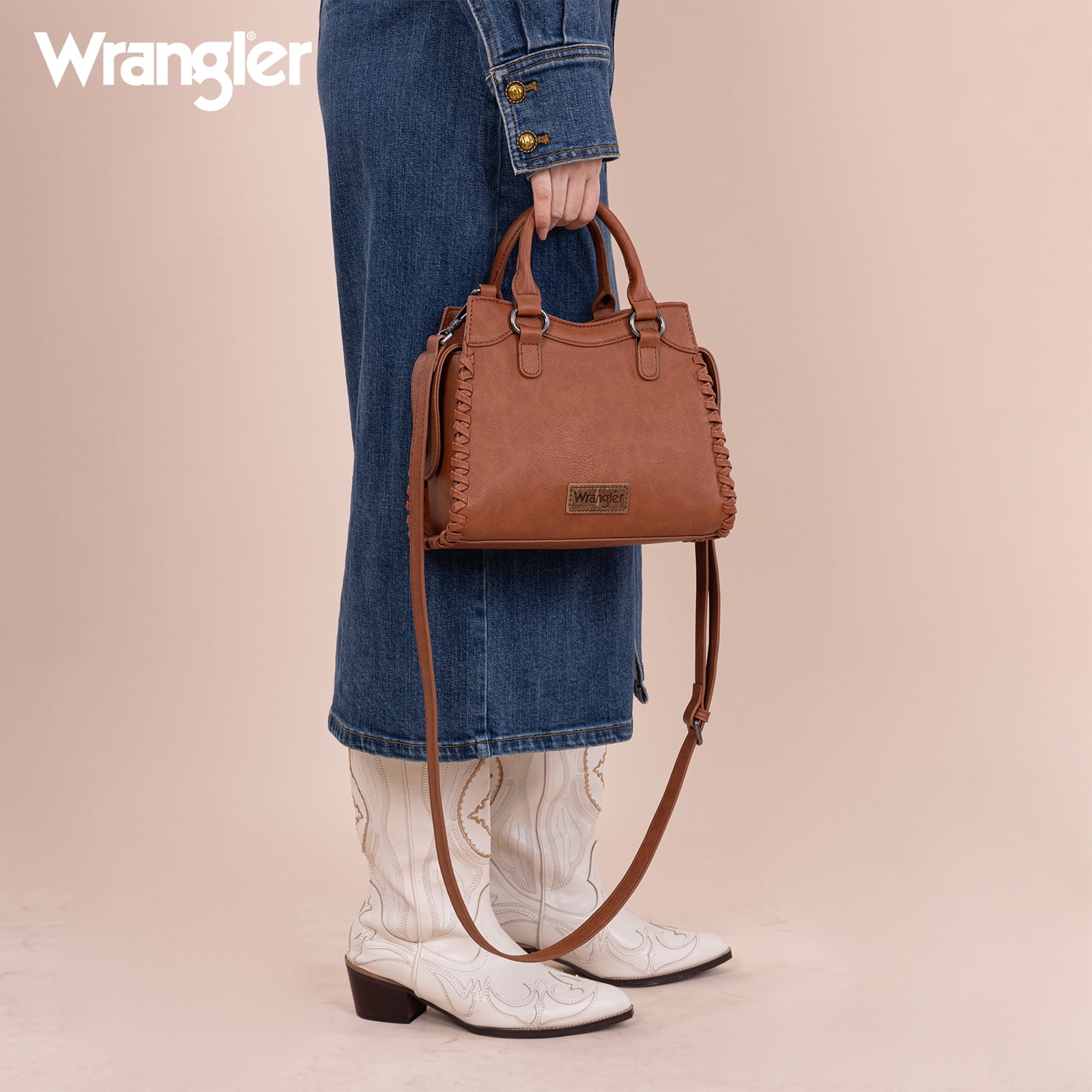 Wrangler Purses for Women Carry All Handbags Small Crossbody Purses with Zipper, Brown