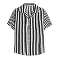 thumbnail image 1 of Camisas De Vestir Para Hombre Manga Corta Camisa informal de de lino y algodón para hombre, camiseta de manga corta con estampado de verano y botones y solapa a rayas con bolsillo (Black, XXL), 1 of 7