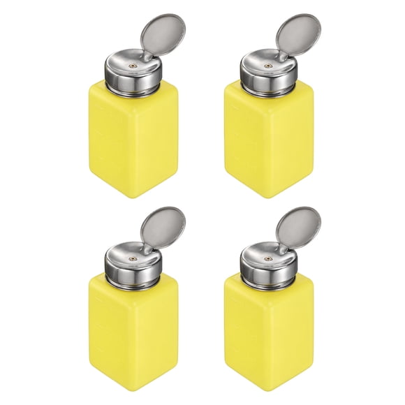 Distributeur de Solvant et d'Alcool 4 Pcs 180 ml (6 Oz) Dissolvant pour Vernis à Ongles, Bouteille Pompe à Pression avec Tête de Pression en Acier Inoxydable pour Nettoyant à l'Acétone, Dissolvant de Vernis, Jaune