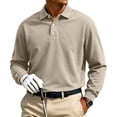 thumbnail image 2 of UDAUDU Men's Casual Polo Shirts Long Sleeve Basic Thermal Pullover Tops | Soft,Stretchy,Comfy,Classic Collar,Button Up,Solid,Relaxed Fit,Golf Polo Shirts Khaki 3XL, 2 of 5