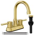 thumbnail image 1 of Juego de centro Faucet Ifaucet Gold Brushed de 2 manijas, 4 pulgadas, 1 of 7