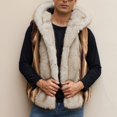 thumbnail image 2 of Zysthvn Faux Fur Vests for Men Casual Fall Open Front Mens Jackets Warm Solid Hooded Outerwear, 2 of 9