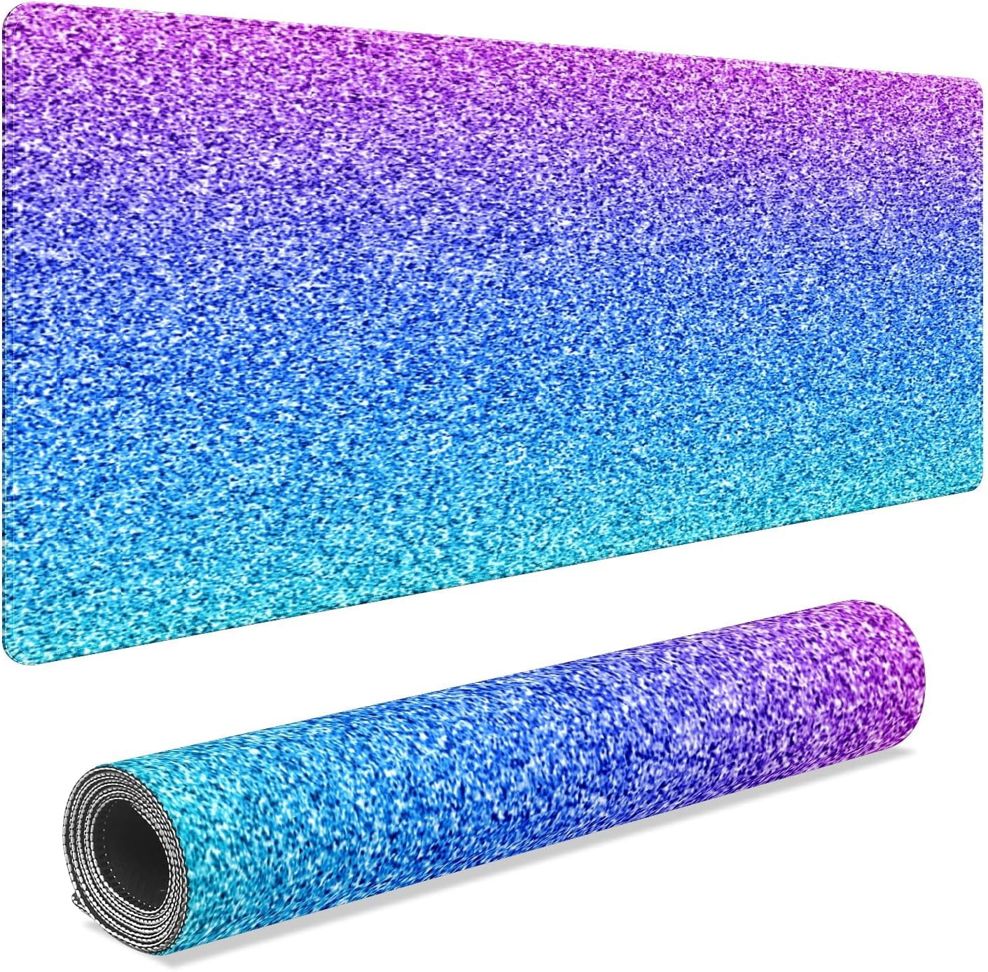 Rainbow Shine Glitter Desk Mat, Desk Accessory, Cute Workspace, Trendy Workspace, Trendy, 35.4x15.7in Large Gaming Mouse Pad, Cute Desk Topper, Pretty Desk Pad