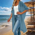 thumbnail image 4 of LEKODE Short Sleeve Open Front Lightweight Kimono Duster Women Maxi Plain Casual Summer Beach Vacation Outerwear Blue L, 4 of 5
