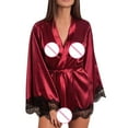 thumbnail image 3 of Puntoco Plus Size Nightdress Clearance,Women Satin Nightdress Silk Lace Lingerie Nightgown Sleepwear Robe Wine M(M), 3 of 4