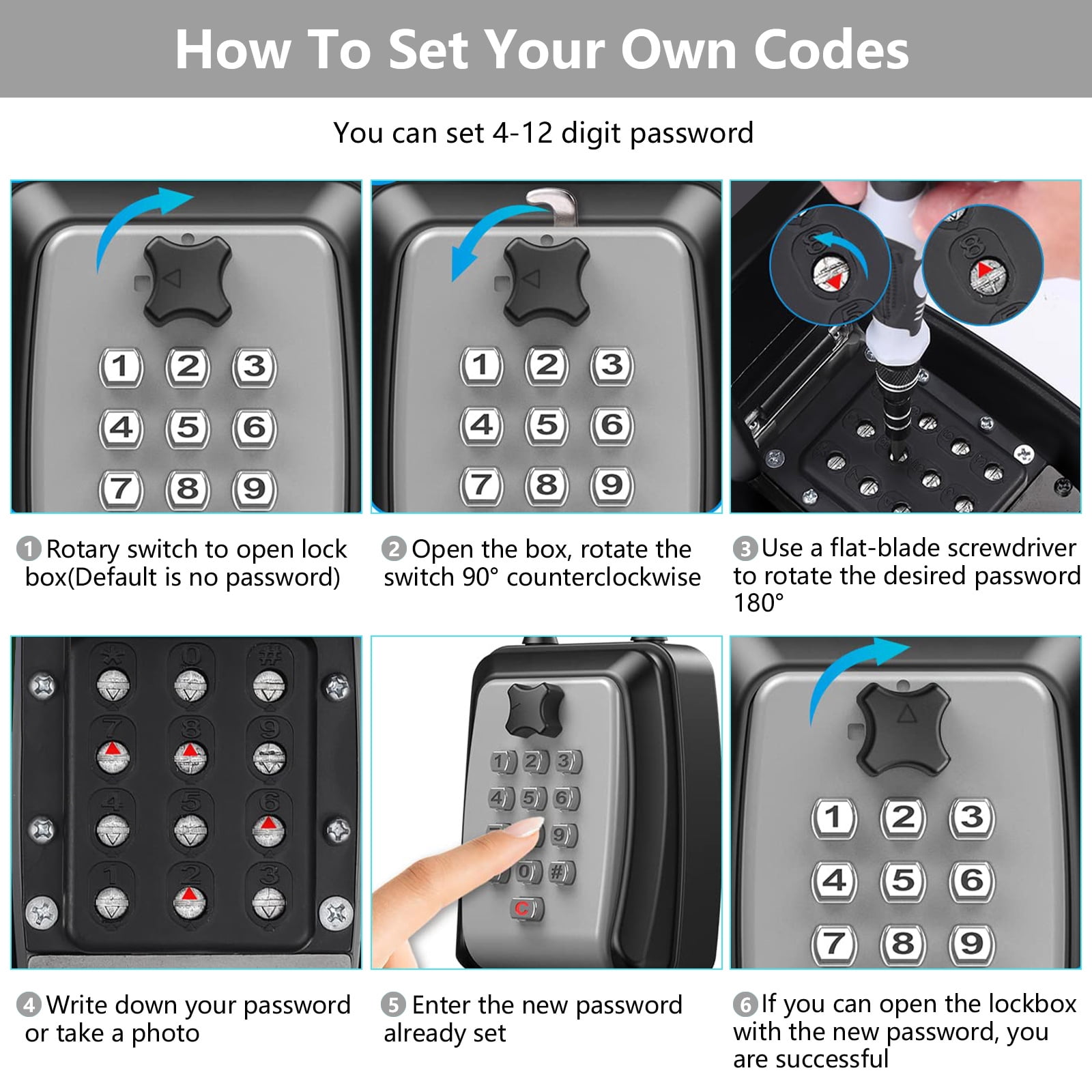 WHT MAKER Key Lock Box, Push Button Combination Lock Box for Keys Outdoor, Wall Mounted LockBox for House Keys with 12-Digit Combination Resettable Code, Key Hider Safe Box for Home Hotels
