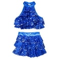 thumbnail image 3 of TSSOE Kids Girls Sleeveless Sequins Tiered Crop Top with Skirt Latin Jazz Modern Rumba Salsa Samba Royal Blue 4, 3 of 7