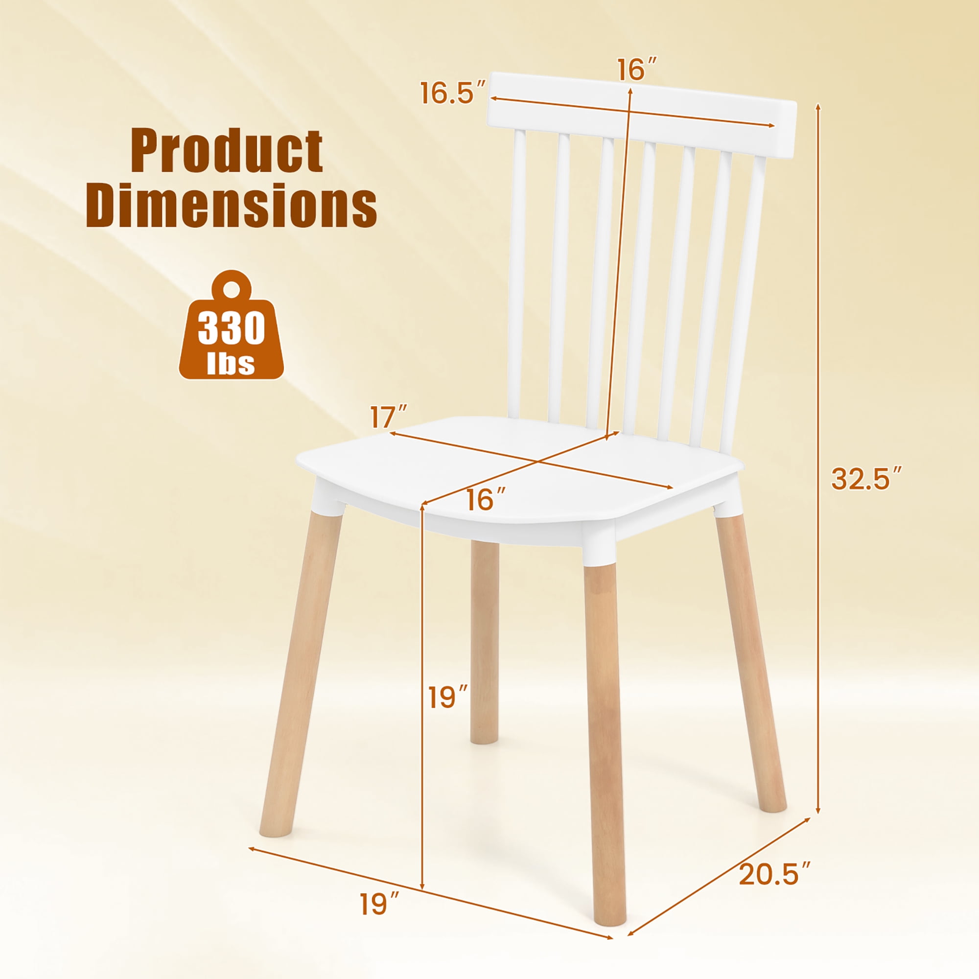Gymax Set of 4 Windsor Dining Chairs Dining Chairs w/ Spindle Backs & Curved Seats White