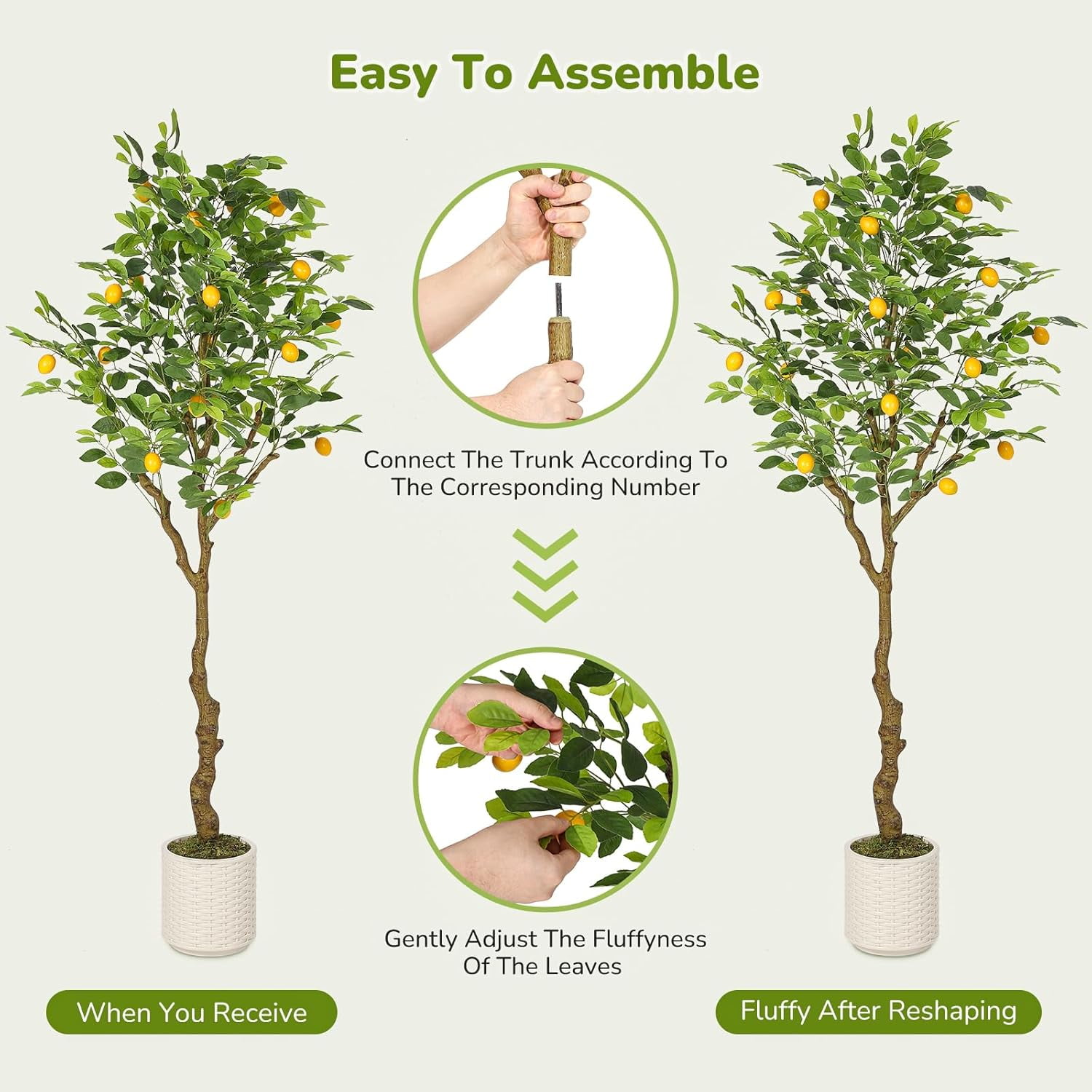 6FT Artificial Lemon Tree Indoor, Pre Potted Faux Lemon Tree with Realistic Fruit and Lifelike Leaves, Fake Lemom Plant with 100 Lights for Indoor Home Decor Office Living Room