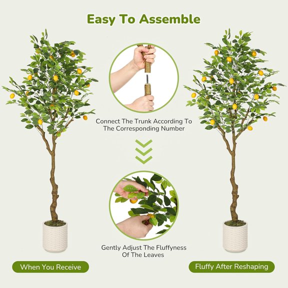 Acekid 6FT Artificial Lemon Tree, Fake Lemon Plant with Lights, Faux Lemon Tree with Realistic Trunk and Fruits, Suitable for Indoor Home Decoration