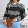 thumbnail image 6 of hotojiny Womens Fall Sweaters Fashion Striped Crew Neck Knit Pullover Casual Loose Long Sleeve Tops Streetwear S-L, 6 of 7
