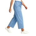 thumbnail image 5 of Miluxas Women's Gingham Plaid Cropped Pants Drawstring High Waist Wide Leg Loose Trousers with Pockets Soft Breathable Lounge Pants for Daily Wear Light Blue, 5 of 6