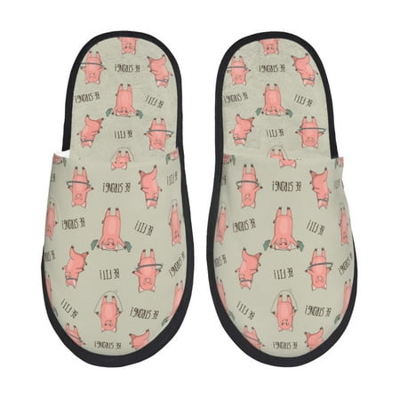 

Noikeo Pigs Exercising Pattern Cozy Slippers Indoor for Women and Mens Fuzzy House Shoes Soft Plush Warm Slip-on Slippers-Large