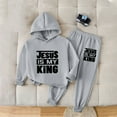 thumbnail image 1 of Conjunto de sudadera con capucha de manga larga para niños, color azul, con capucha y cintura elástica, pantalones largos, traje informal y cómodo, conjunto de poliéster para niños., 1 of 6