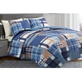 thumbnail image 2 of Couvre-Lit Patchwork à Rayures Bleues, Ensemble de Courtepointe Réversible Léger et Doux, 2 of 2