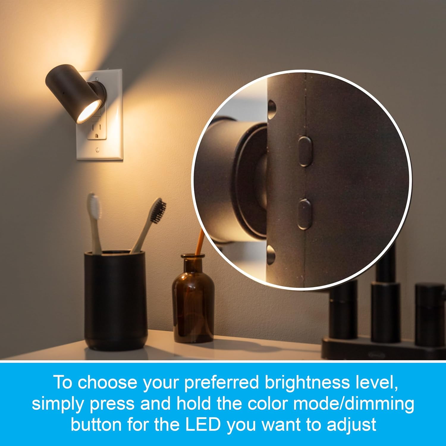RGHJAR-Directional Plug in Wall Sconce Night Light, Adjustable Swivel Accent Lighting with Dusk to Dawn Sensor, Dimmable Warm White & Optional Color Changing LEDs for Hallways & Bedrooms, 2-Pack, 835
