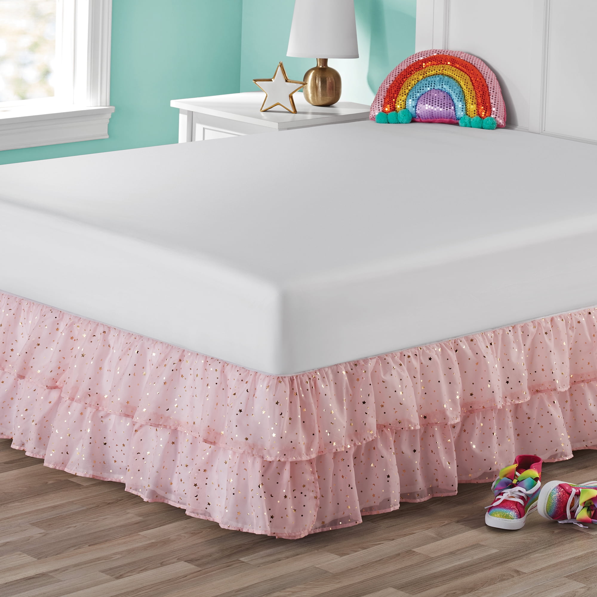 Your Zone Two Tier Organza Ruffle Bed Skirt Solid Arctic White Full Queen Walmart