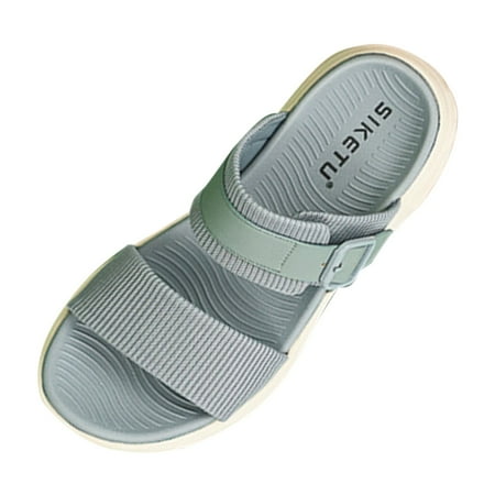 

PEASKJP Sandals Women Dressy Summer Women s Slide Sandals - Casual Toe Ring Criss Cross Strappy Flat Summer Shoes (Blue 7.5)