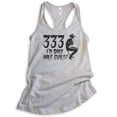 thumbnail image 1 of 333 I'm Only Half Evil Tank Top, Ladies Racerback Tank Top, Halloween Tank, Devil Graphic Tee, Devil Tank, Silver Gray, Large, 1 of 3