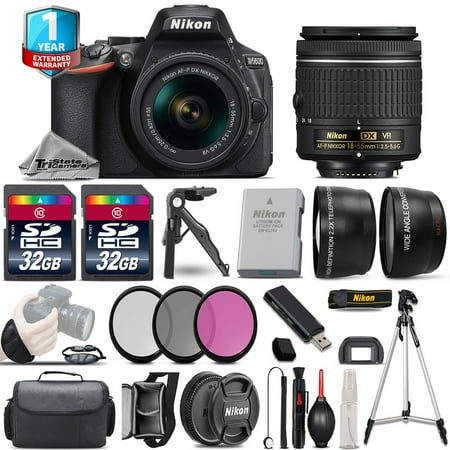 Nikon D5600 DSLR Camera + 18-55mm VR - 3 Lens Kit + 1yr Warranty - 64GB Bundle