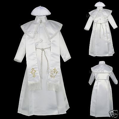 New Baby Boy Infant Toddler Christening Baptism Stole Gown suit 0-30M White Gold 