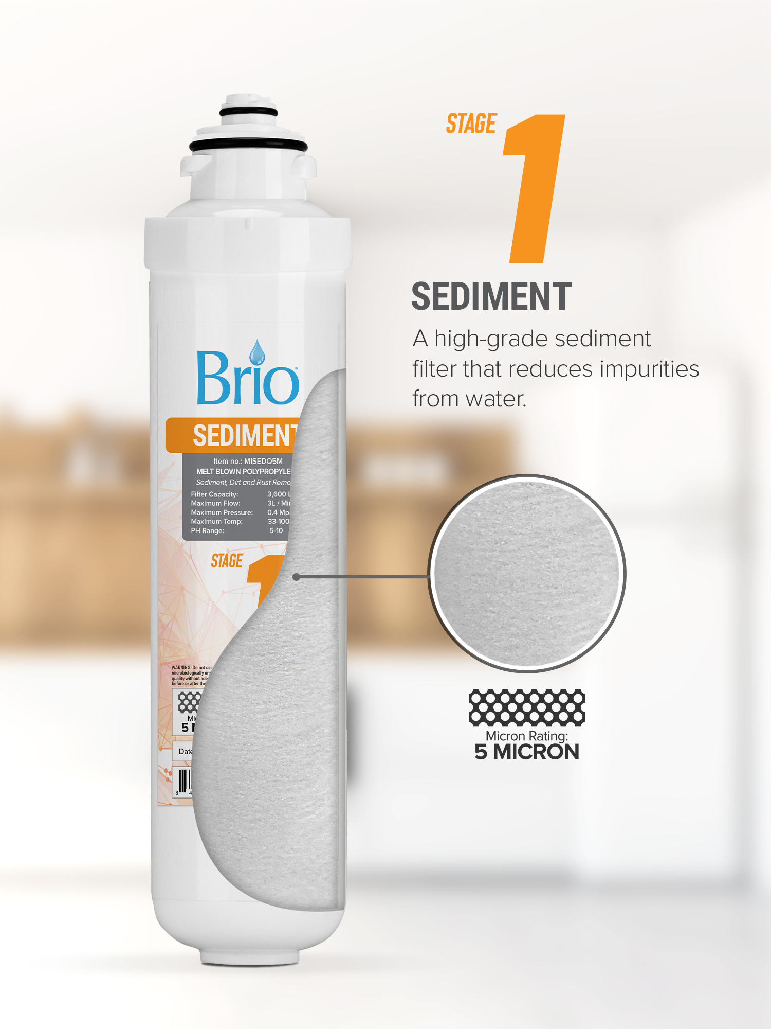 Brio Stage-1 Melt-Blown Polypropylene Sediment Replacement Water Filter - 1 Filter Unit