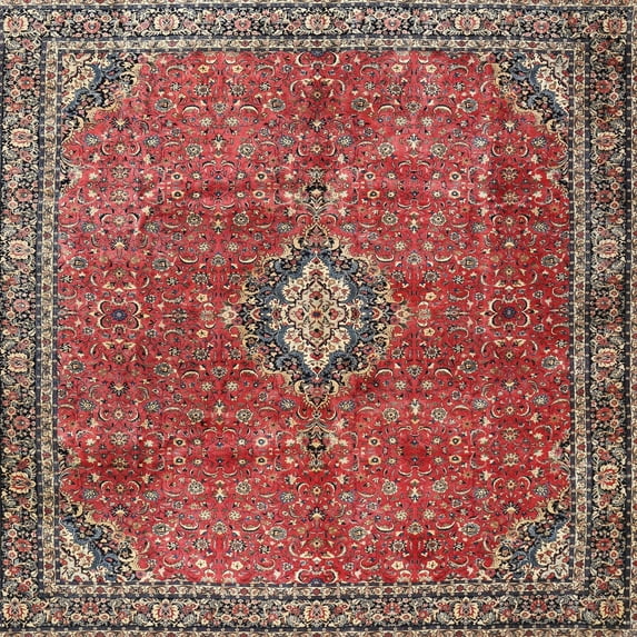 Ahgly Company Indoor Square Traditional Red Persian Area Rugs, 4' Square