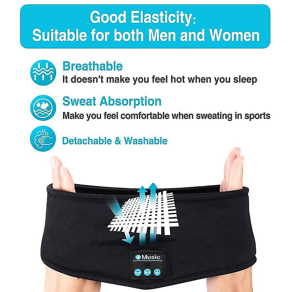Écouteurs Bluetooth Bandeau Sans Fil Pour Sport, Musique, Dormir - Lavable, Noir, Neuf