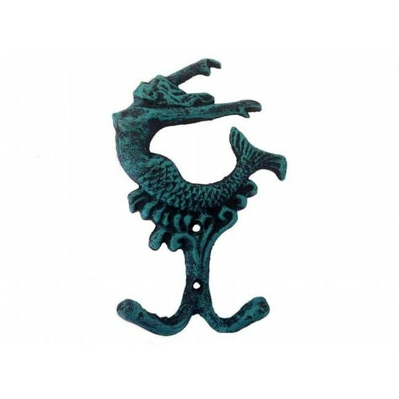 Handcrafted Model Ships K-0572A-seaworn 6 in. Cast Iron Mermaid Key Hook - Seaworn Blue