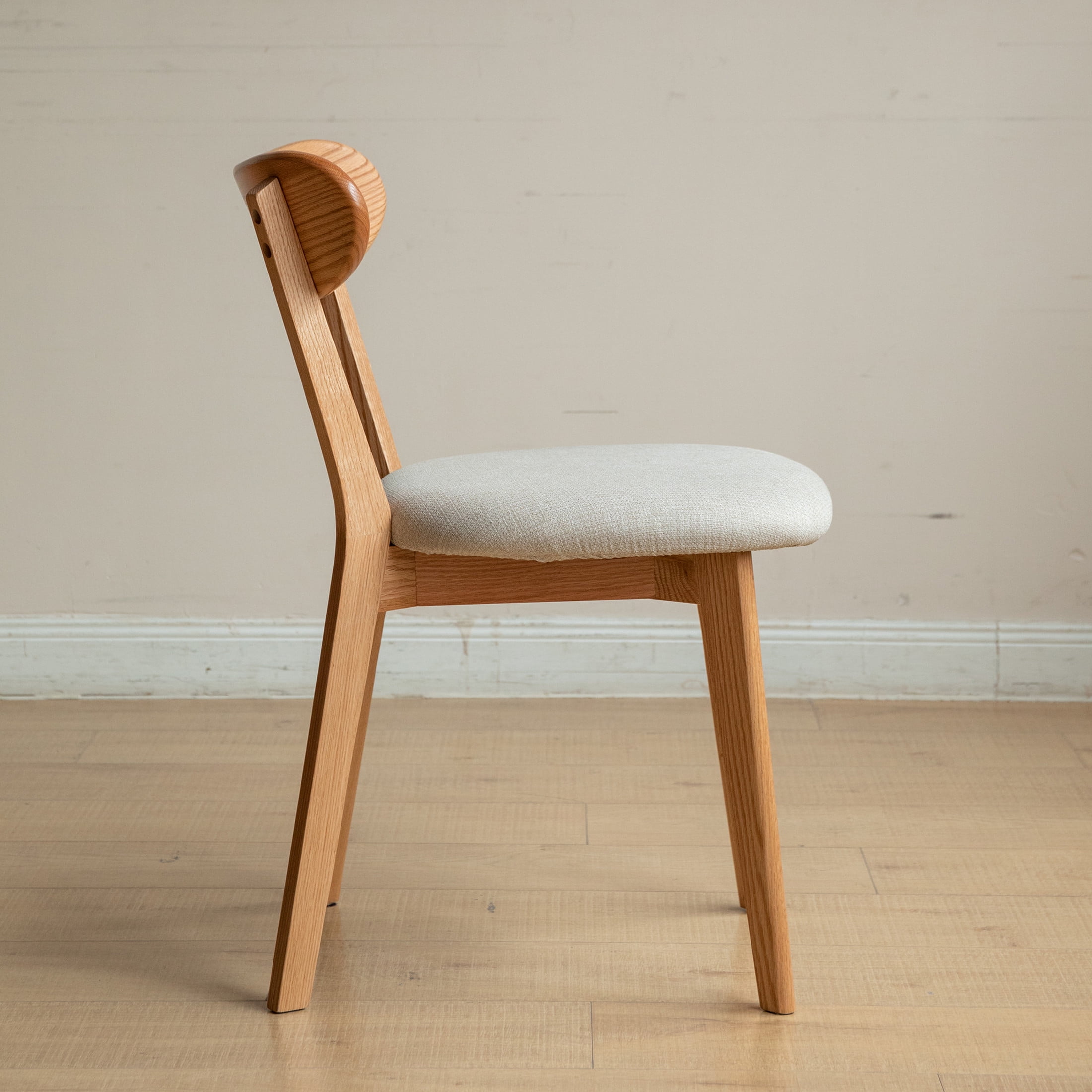 Set of 2 Upholstered Dining Chairs, Solid FAS Grade North American Oak, 100% Natural Dirt-Free Hardwood, Comfortable Wooden Chairs for Dining Table or Living Room, Natural Oak + Pearl White