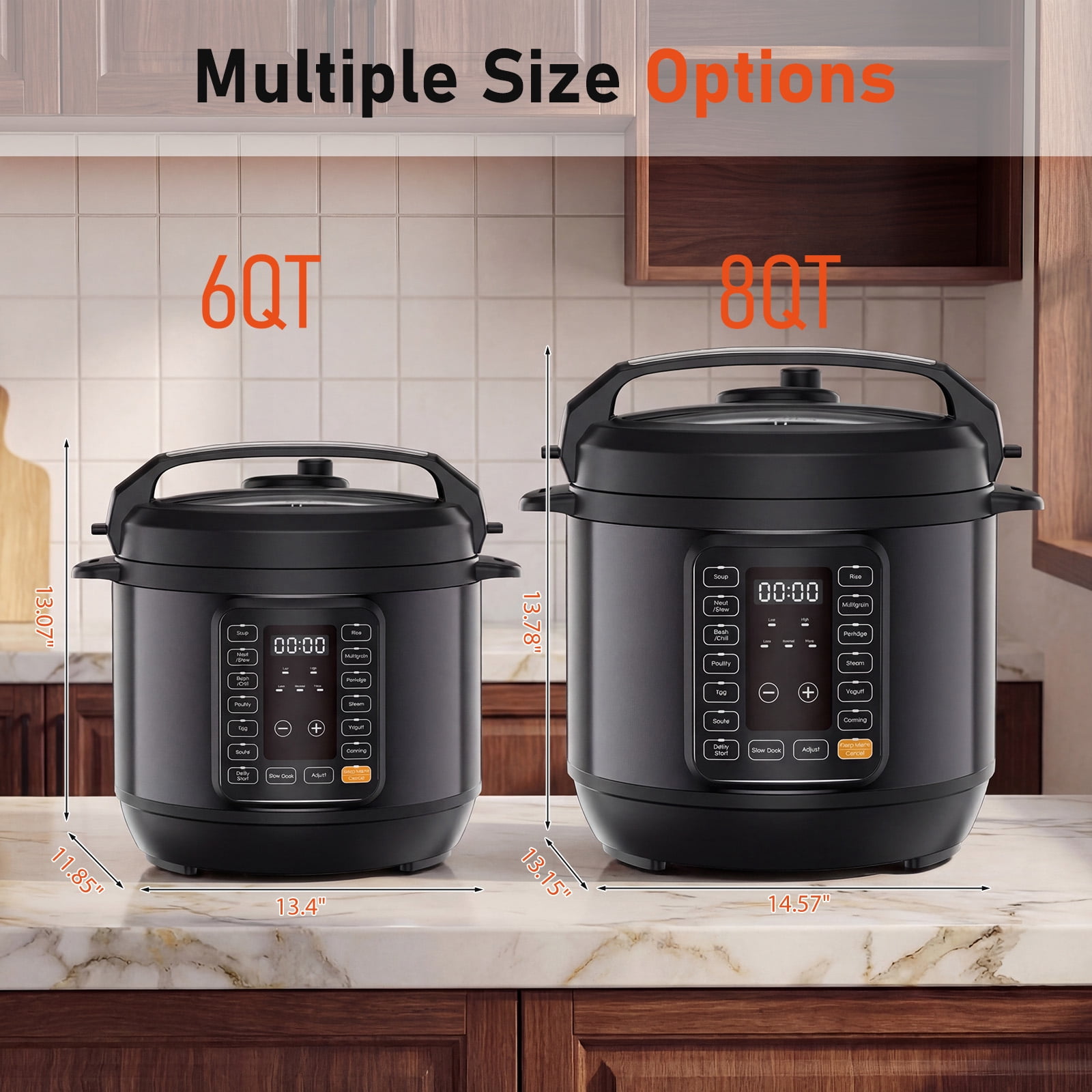 EDX Instant Cooker 8 Quart Electric Pressure Cooker Multi-Function Features & Stainless Steel Pot, Black