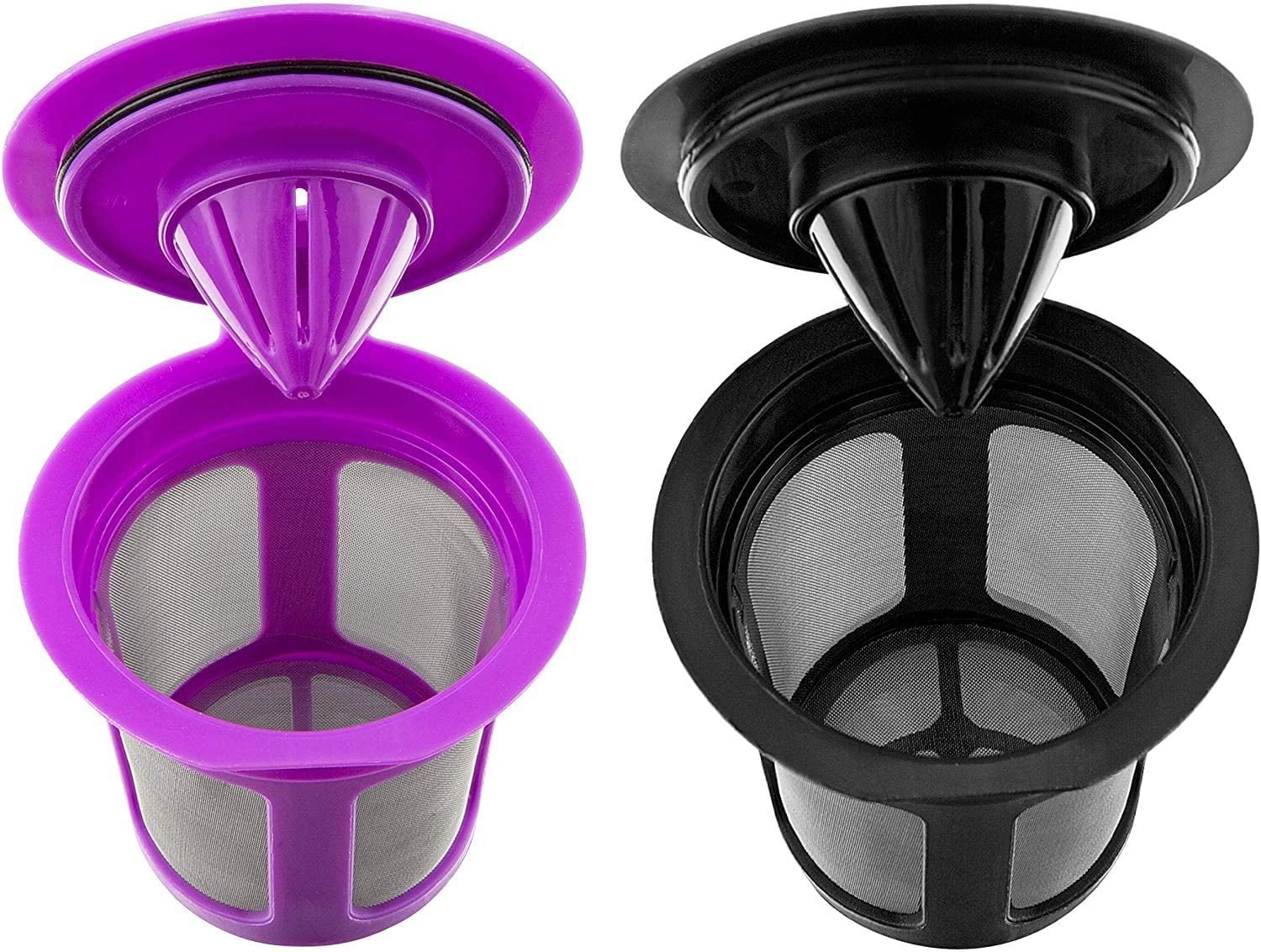 Reusable Cups for Keurig K-Cup 2.0, 1.0 Coffee Maker, Refillable Filter Pods - Pack of 2 (Purple & Black)