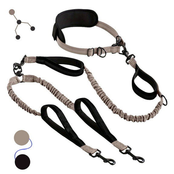 OHDufiry Pets Hands Free Double Dog Leash – Dual Leash for Medium and Large Breeds – Lead for 2 Dogs with Padded Handles, Reflective Stitches, No Pull, Tangle Free