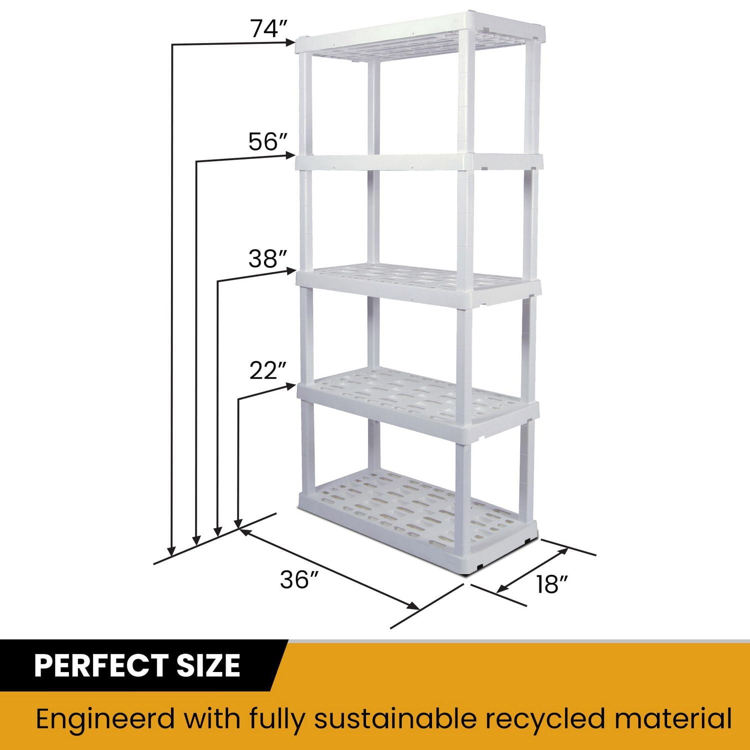 Hyper Tough Plastic Storage Shelf 5-Tier 73.80"Hx 17.75"D x 36"W 2-Pack White-750 lbs Total Capacity