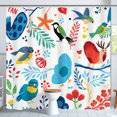 thumbnail image 1 of Whimsical Colorful Birds & Flowers Shower Curtain - Cheerful Bathroom Decor, 1 of 4
