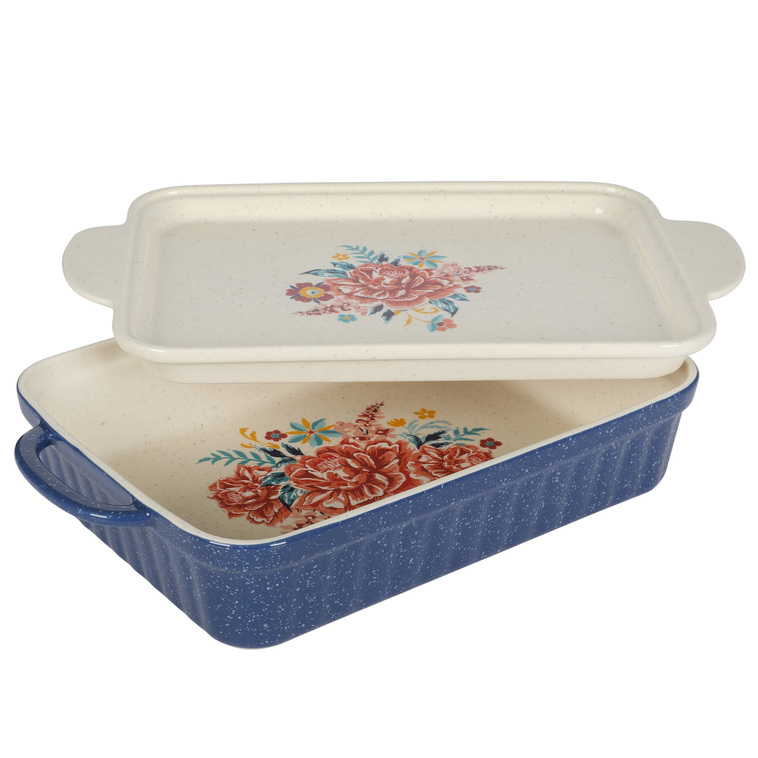 The Pioneer Woman Keepsake Floral 9" x 13" Ceramic Baking Dish with Platter Lid