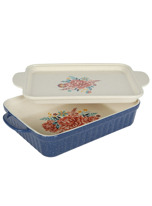 The Pioneer Woman Keepsake Floral 9" x 13" Ceramic Baking Dish with Platter Lid