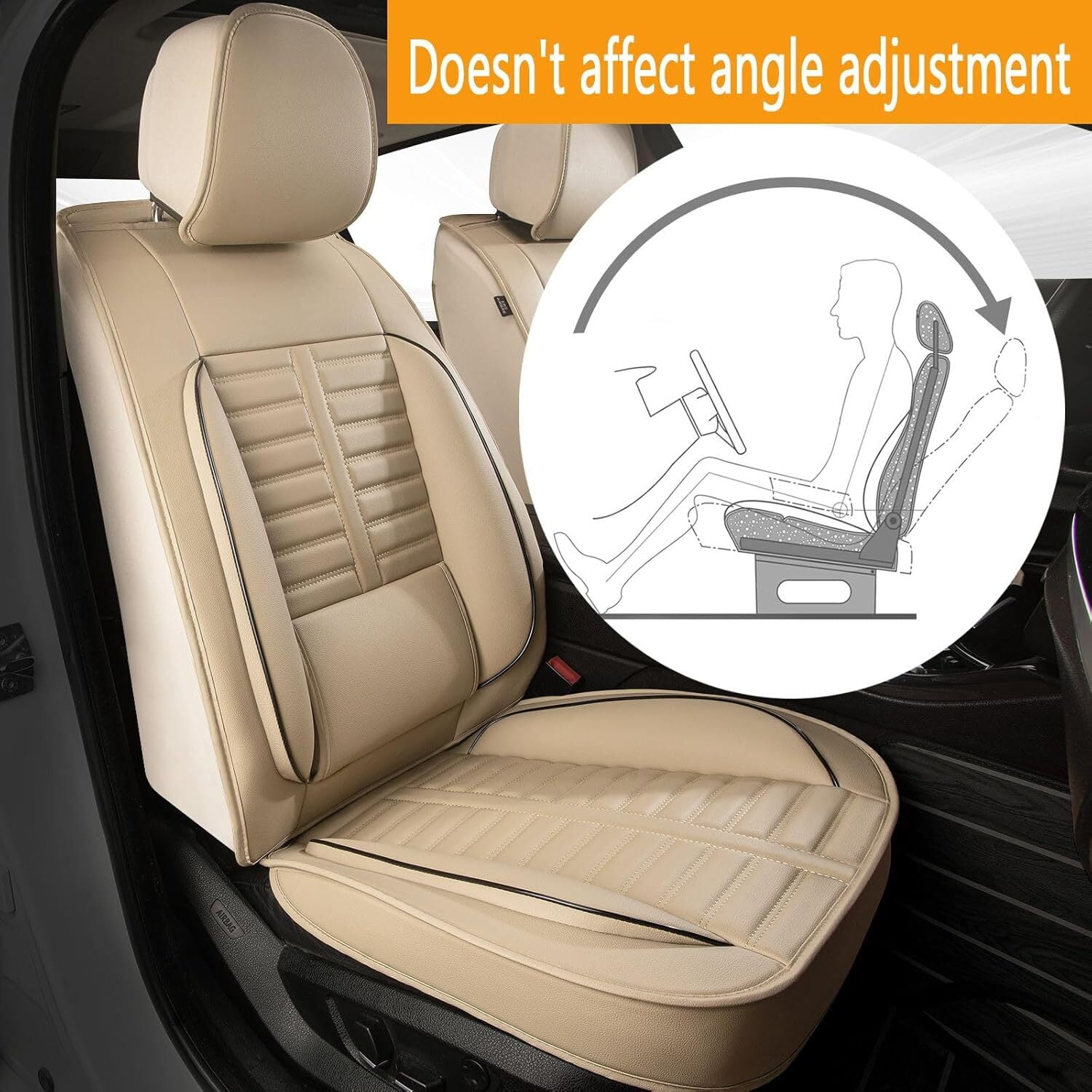 Jiamaoxin Car Seat Covers Fit for Ford F-150 2009-2025: 2PCS Front Seat Cover Waterproof Leather Vehicle Seat Cushion(2 Seats, Beige)