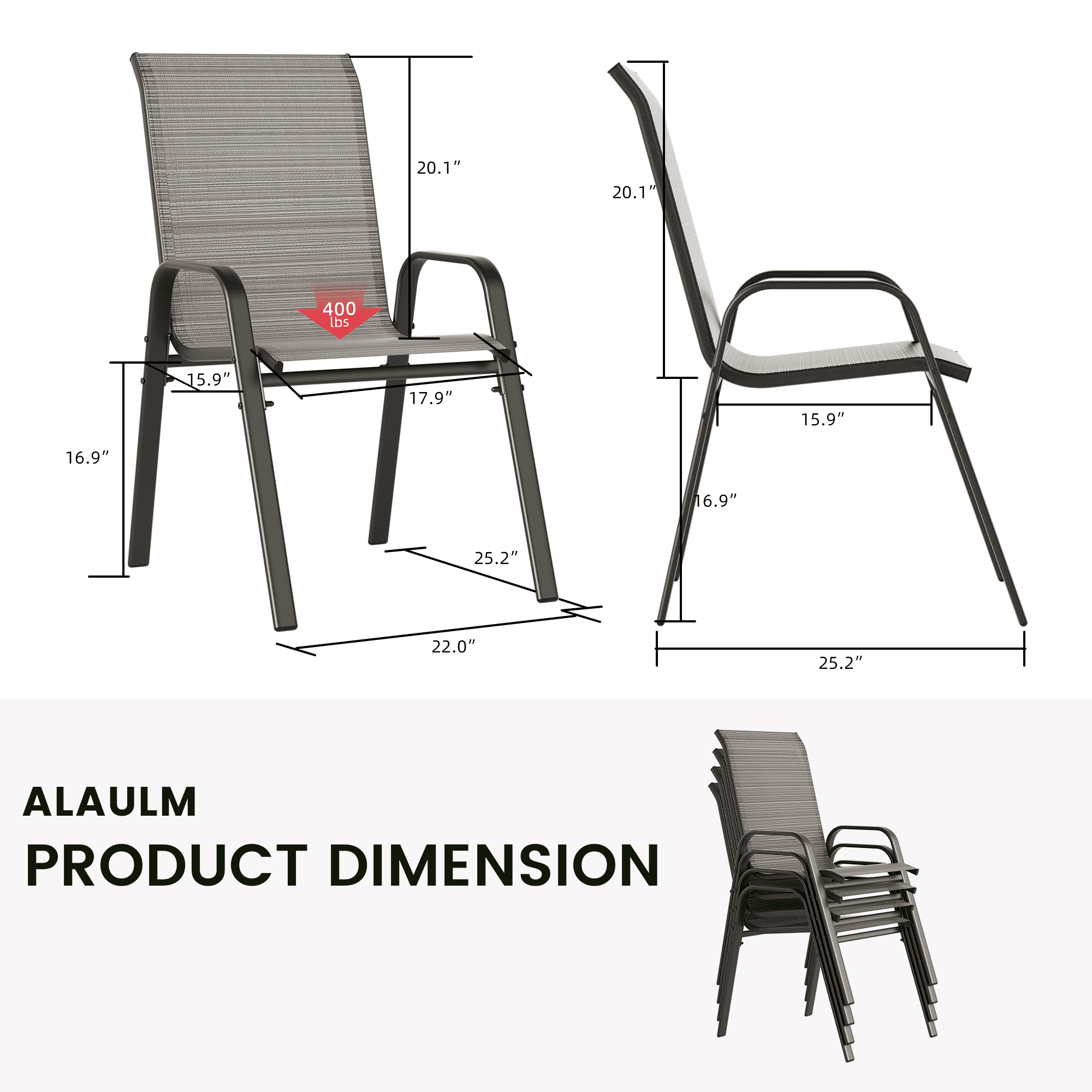 ALAULM Stackable Patio Chairs Set of 8, Outdoor Furniture Chairs with All Weather Breathable Textilene & Metal Frame, Outdoor Furniture Set for Lawn Garden Backyard, Brown