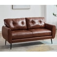 thumbnail image 4 of AODAILIHB 61" Mini Leather Arm Couch, 2 Seater Modern L-Shaped Sofa, Mid Century Modern Small Comfy Loveseat Sofa for Living Room, Bedroom, Office, Brown, 4 of 9