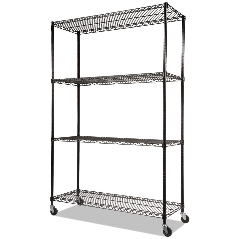 Alera Black Metal Wire Shelving Unit, Four Shelf with Casters, 48 x