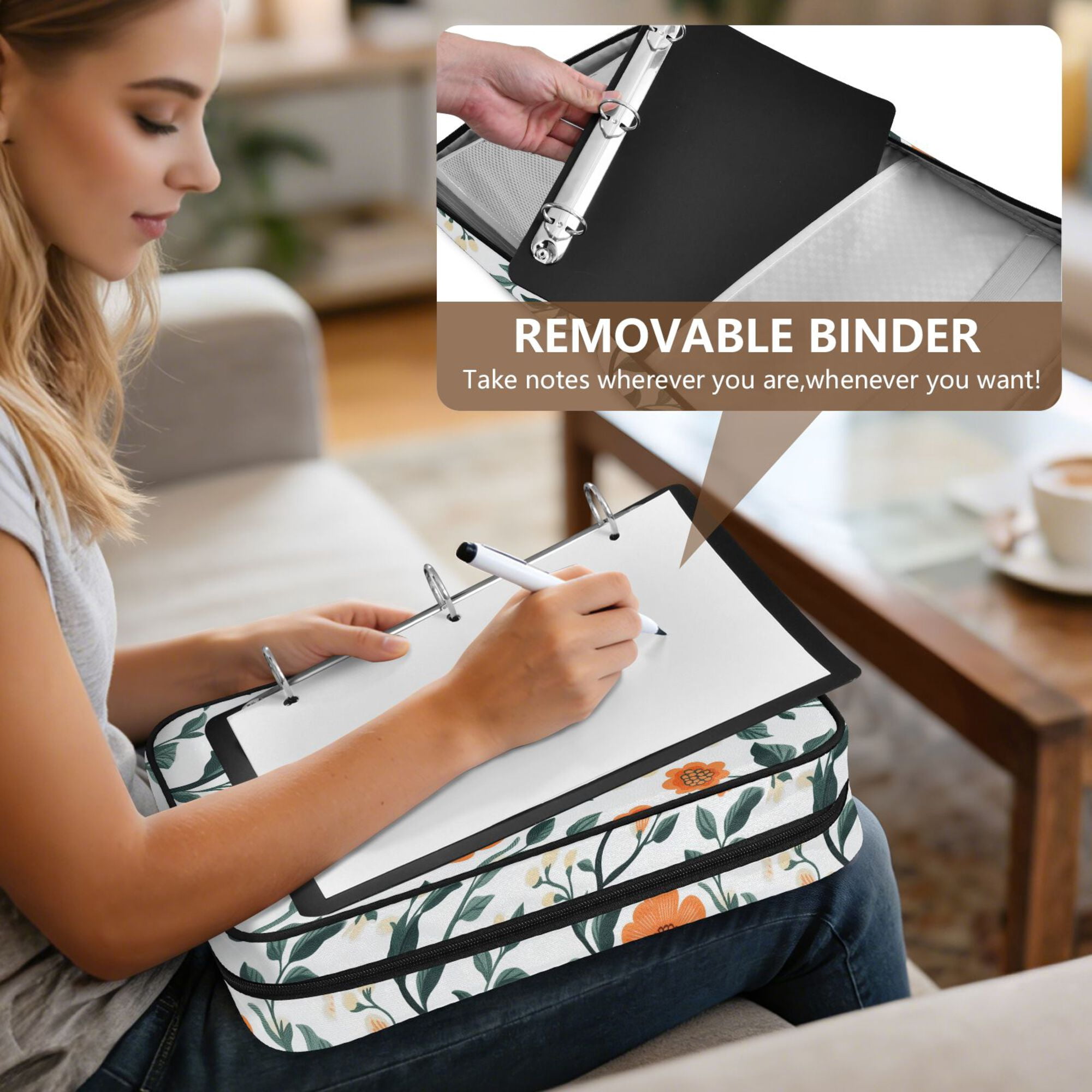 FORMRS Accordion File Folder A4 Size 7-Pocket Expanding Document Organizer Bag with 3 Ring Binder, Flowers Pattern