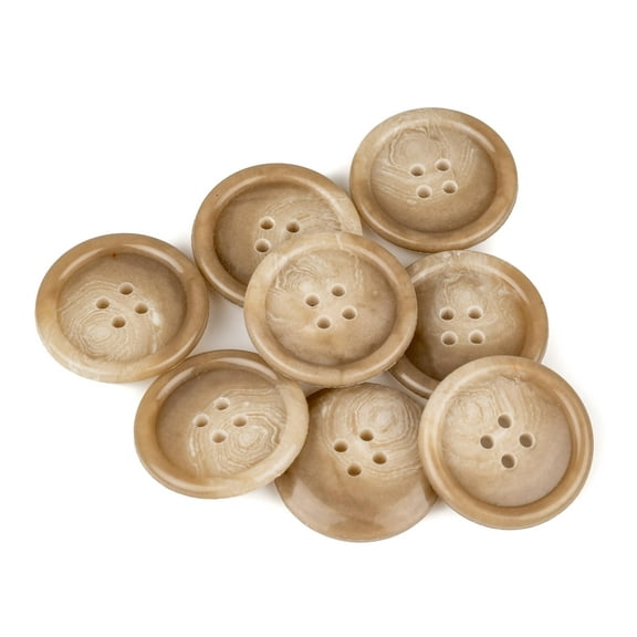 Mibo 8pcs Round Urea Resin Suiting Buttons with Rounded Rim - 40L (25mm) - 4 Hole - Beige Mix